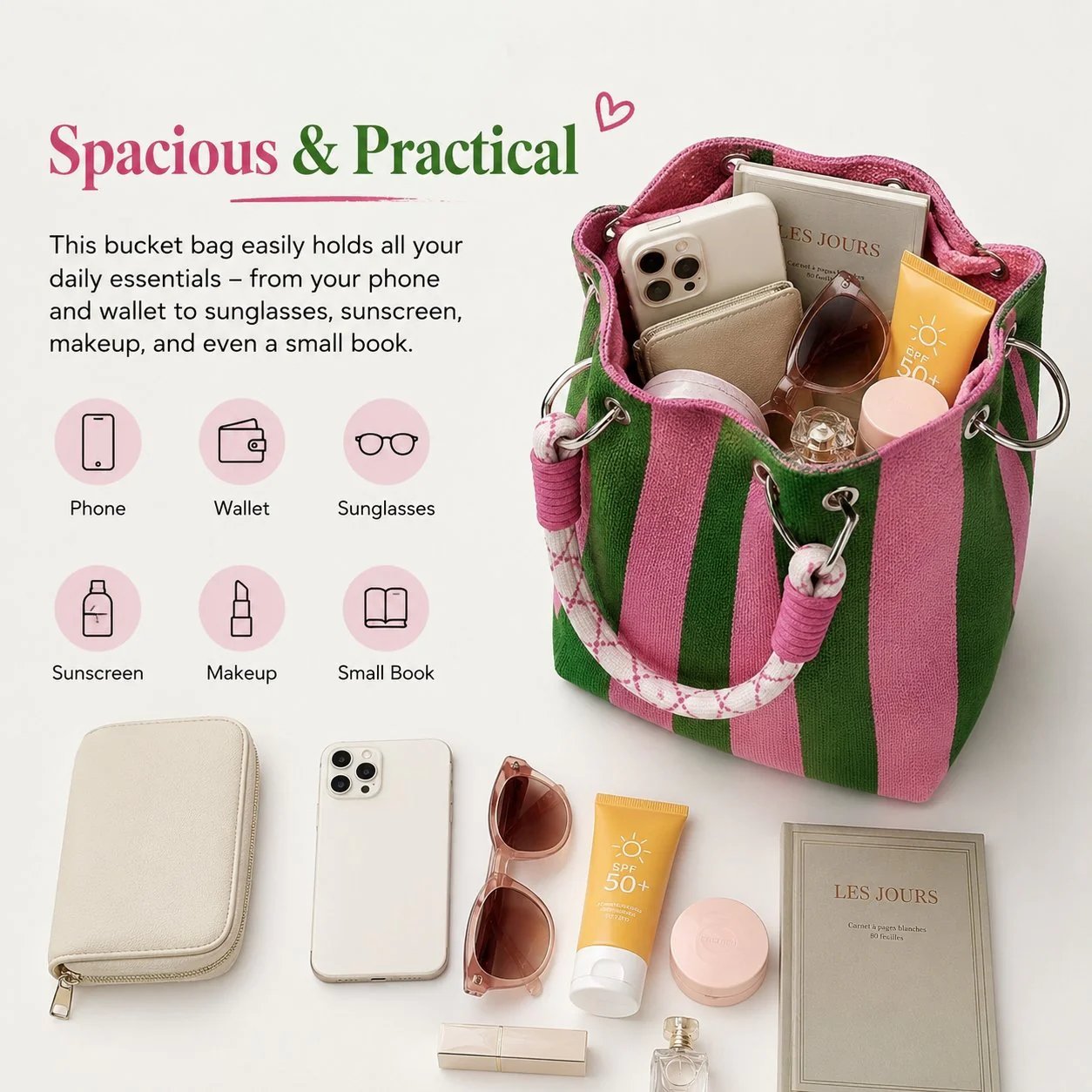 🏆👜 Limited-Time Sale: 50% OFF 🌴 Boho Striped Knit Bucket Handbag for Women – Handmade Summer Beach Shoulder Bag