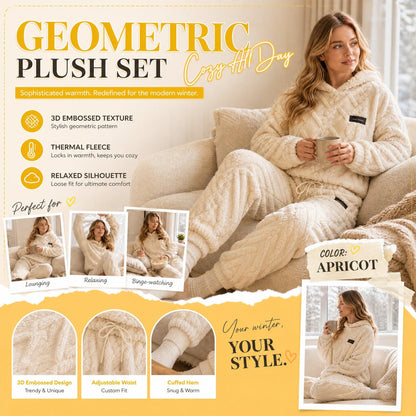 Embossed Geometric Plush Set – Warm embossed plush matching set, trendy & cozy for cold days🍂👚