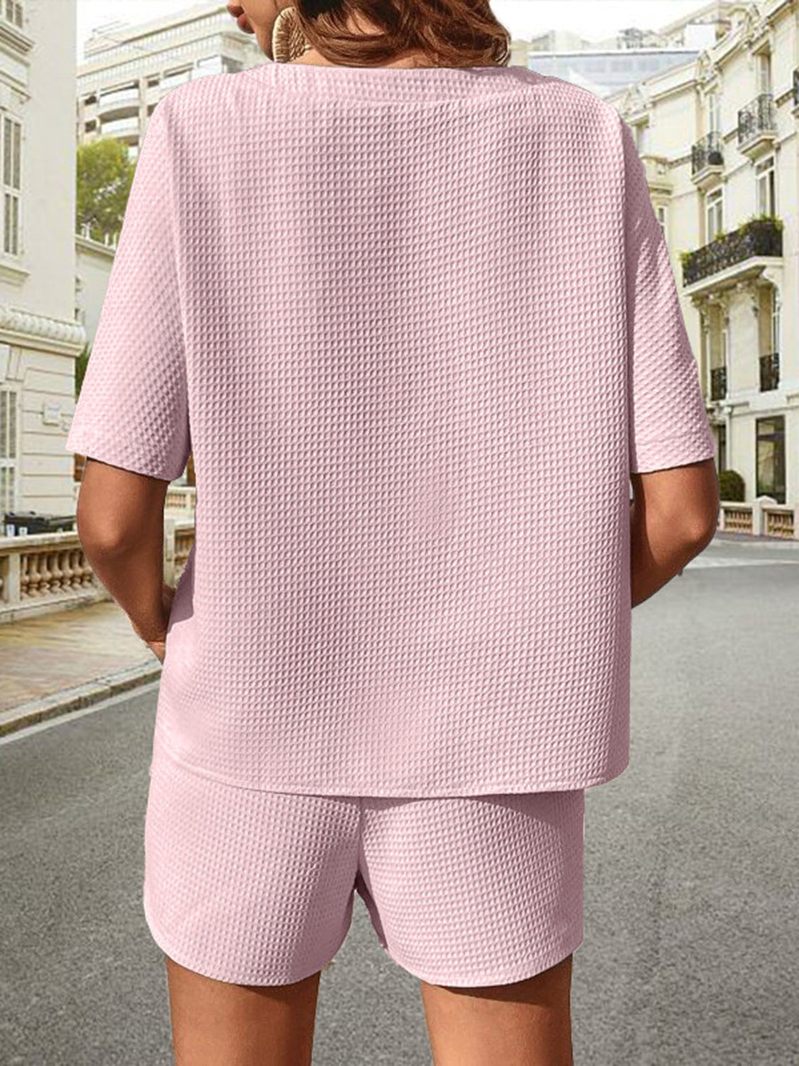 🔥Summer Hot Sale 49% OFF🔥Waffle-Knit Half Sleeve Top and Shorts Set