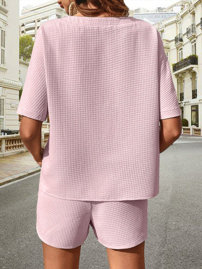🔥Summer Hot Sale 49% OFF🔥Waffle-Knit Half Sleeve Top and Shorts Set