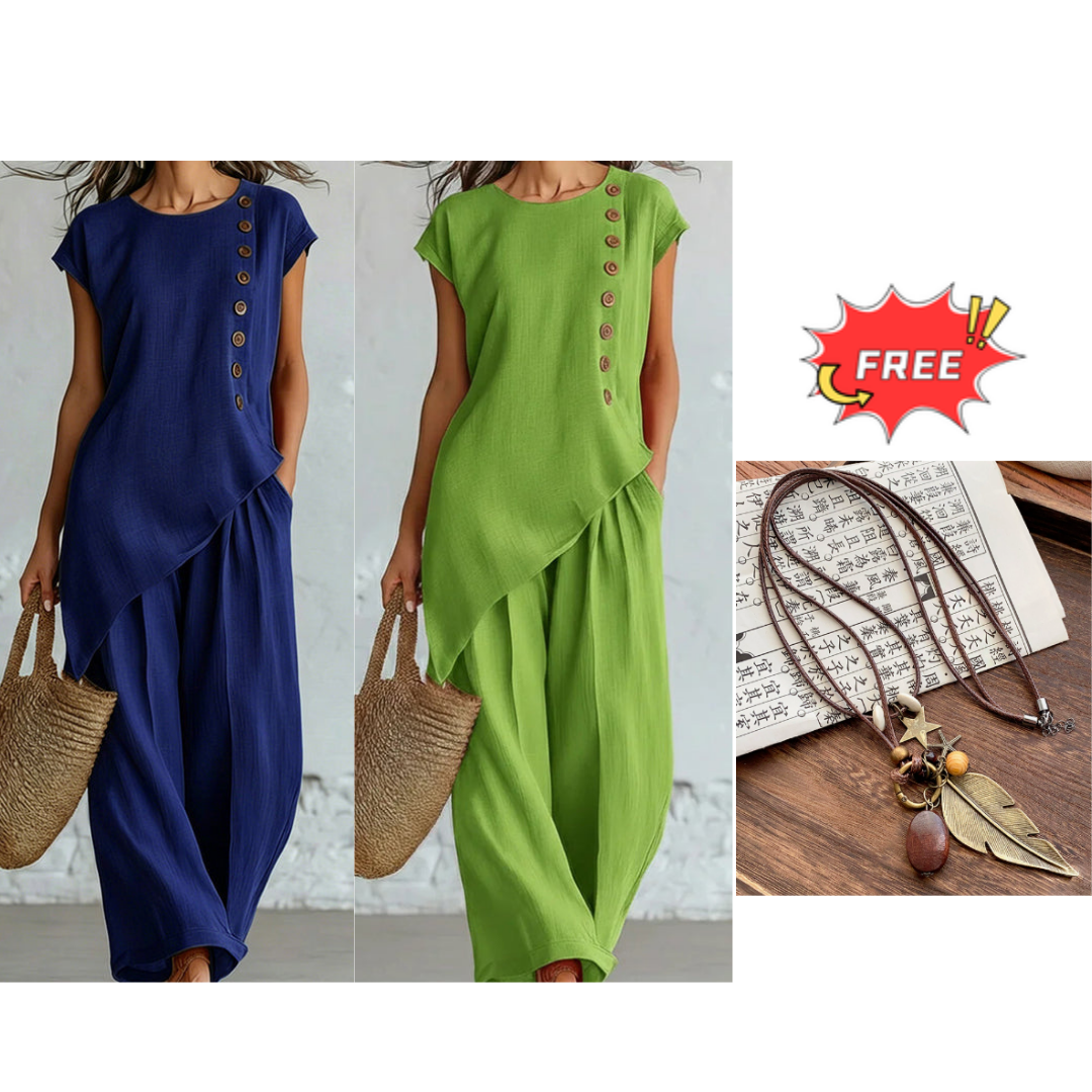Women's Asymmetric Hem Top & Pants 2-Piece Set