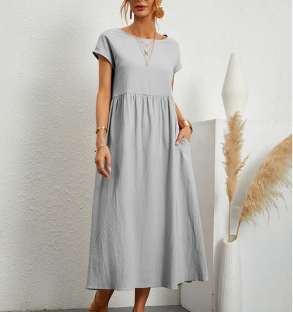 💝Solid Color Sleeveless Loose Cotton Pocket Dress