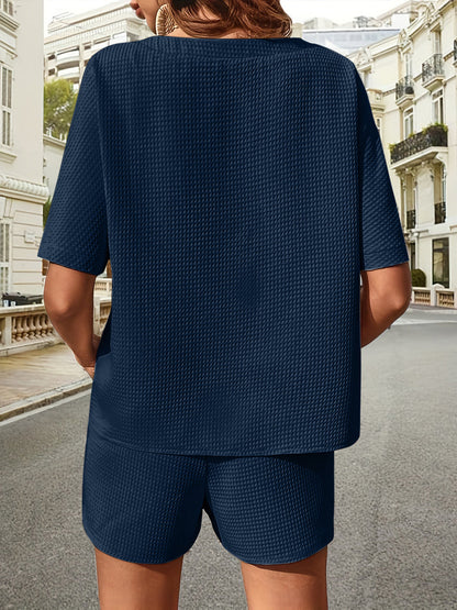 🔥Summer Hot Sale 49% OFF🔥Waffle-Knit Half Sleeve Top and Shorts Set