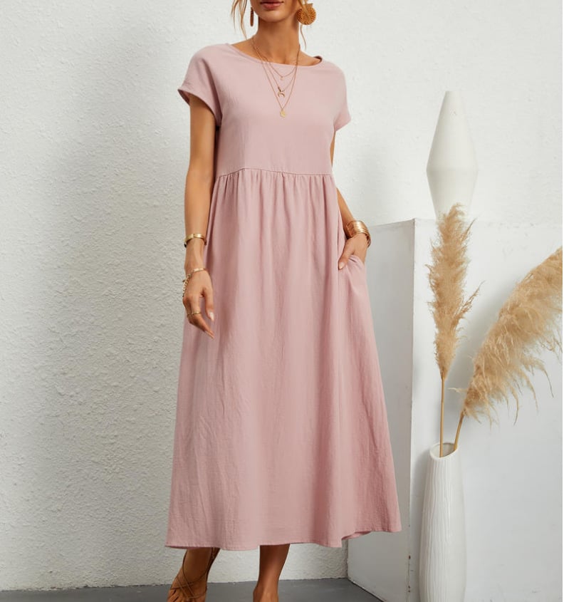 💝Solid Color Sleeveless Loose Cotton Pocket Dress