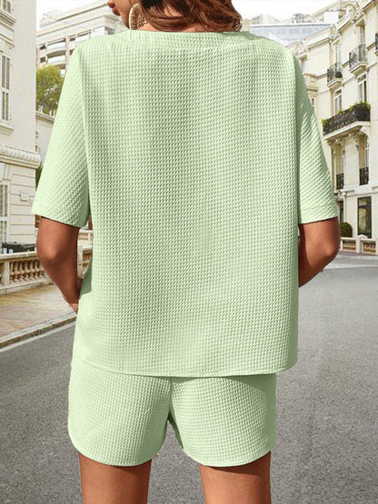 🔥Summer Hot Sale 49% OFF🔥Waffle-Knit Half Sleeve Top and Shorts Set