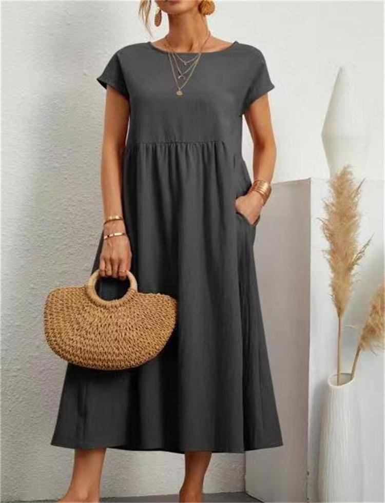 💝Solid Color Sleeveless Loose Cotton Pocket Dress