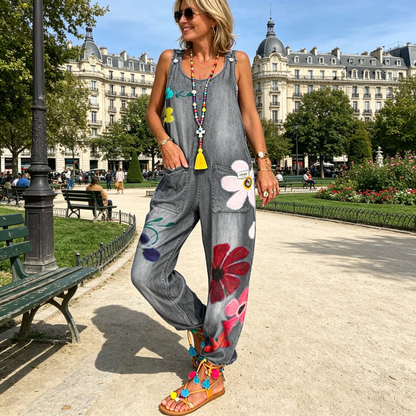 Women's Casual Floral Print Denim Jumpsuit