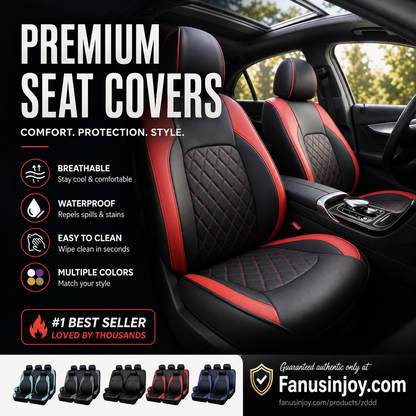 🔥Over 50,000 Sold 🚗 9-Piece Quilted Faux Leather Seat Covers – Car Interior Accessory ⏰