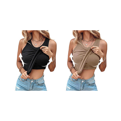 👚 50% OFF NOW! 💖 Last Day Special Price!! –Ribbed Stretchy Tank Top with Shelf Bra –  Built-in support, smoothing fit & no-slip straps – perfect for layering or workouts 💪