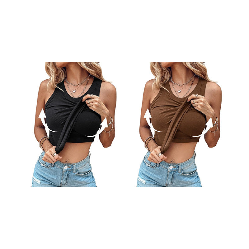 👚 50% OFF NOW! 💖 Last Day Special Price!! –Ribbed Stretchy Tank Top with Shelf Bra –  Built-in support, smoothing fit & no-slip straps – perfect for layering or workouts 💪