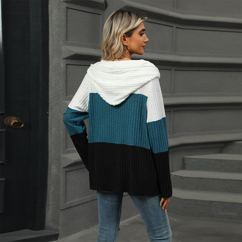 Women's Color Block Hooded Sweater - Buy 2 Free Shipping