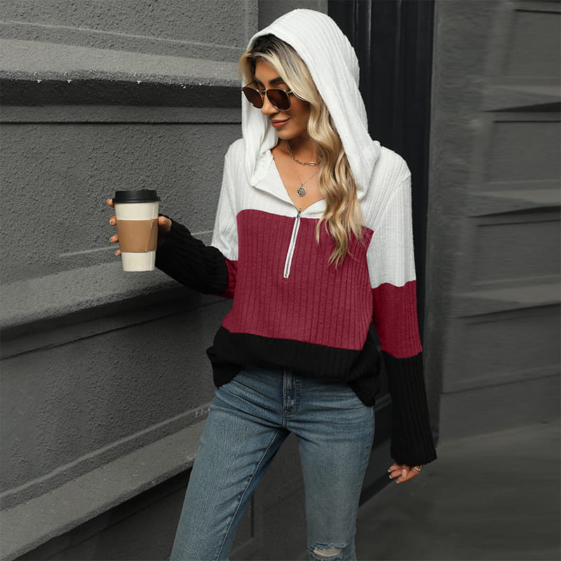 Women's Color Block Hooded Sweater - Buy 2 Free Shipping