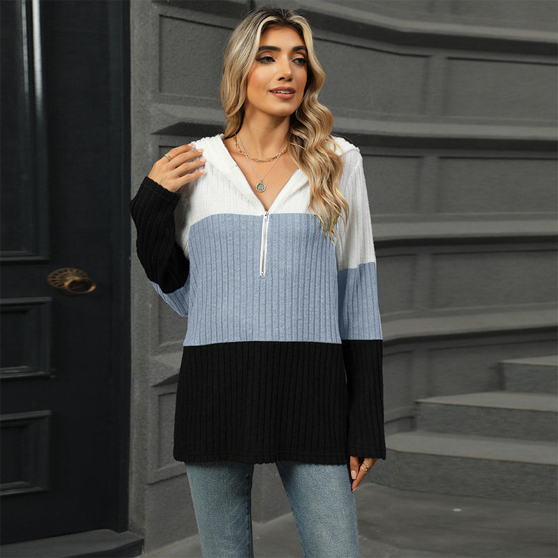 Women's Color Block Hooded Sweater - Buy 2 Free Shipping