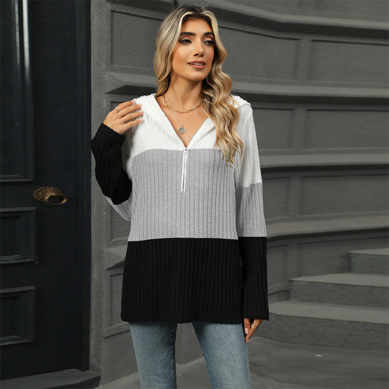 Women's Color Block Hooded Sweater - Buy 2 Free Shipping