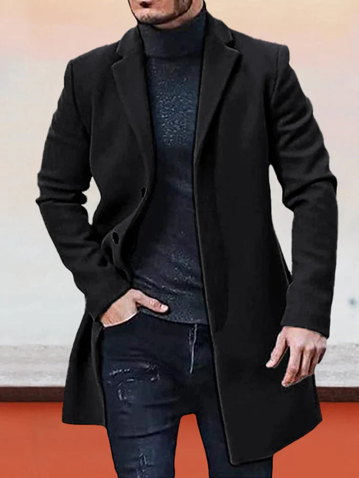 🍂 Timeless Warmth | Men's Wool-Blend Single-Breasted Notch-Lapel Coat