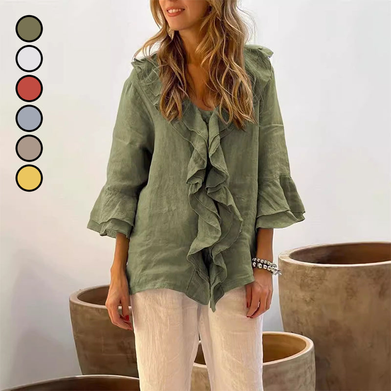 🌸2026 HOT SALE 50% OFF🌸Women's Ruffle Collar Blouse with Bell Sleeves