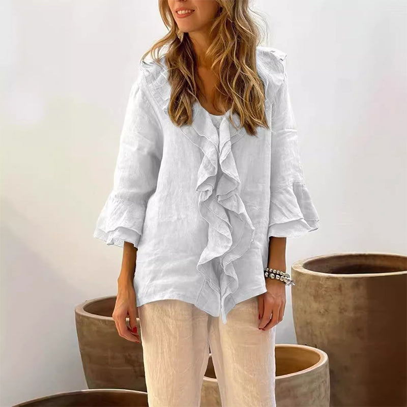🌸2026 HOT SALE 50% OFF🌸Women's Ruffle Collar Blouse with Bell Sleeves