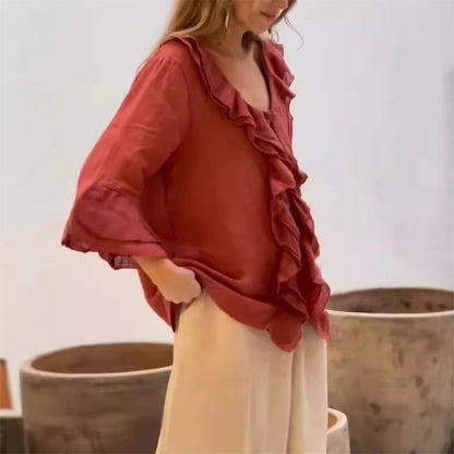 🌸2026 HOT SALE 50% OFF🌸Women's Ruffle Collar Blouse with Bell Sleeves