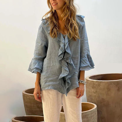 🌸2026 HOT SALE 50% OFF🌸Women's Ruffle Collar Blouse with Bell Sleeves
