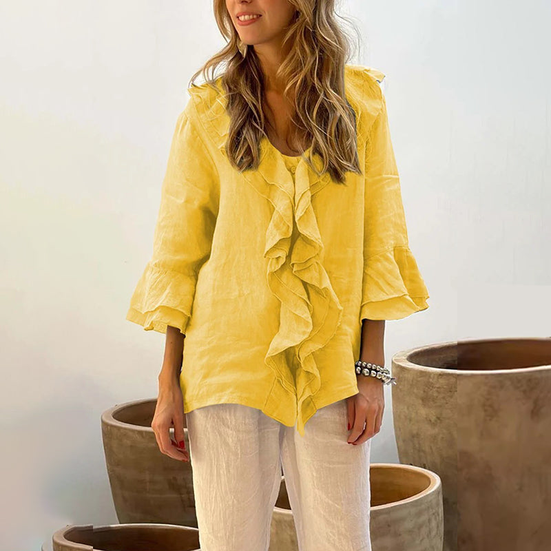 🌸2026 HOT SALE 50% OFF🌸Women's Ruffle Collar Blouse with Bell Sleeves