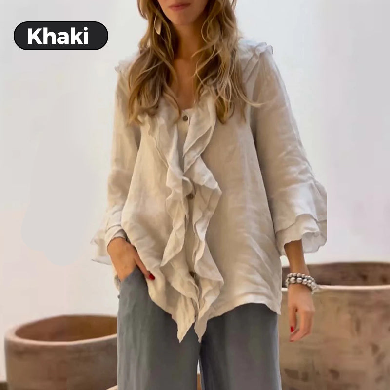 🌸2026 HOT SALE 50% OFF🌸Women's Ruffle Collar Blouse with Bell Sleeves