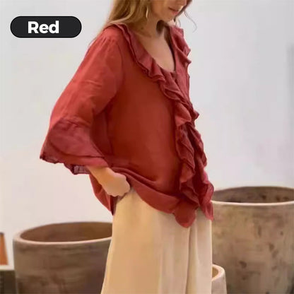 🌸2026 HOT SALE 50% OFF🌸Women's Ruffle Collar Blouse with Bell Sleeves