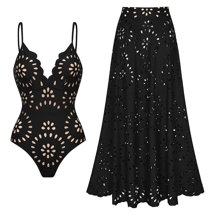 🔥Summer Cool Deal  👙Women’s Sexy One Piece Swimsuit with Matching Swim Long Skirt💕