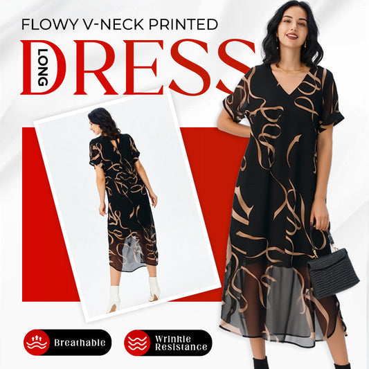 🎉 2026 Sale — Over 34,200 Sold 💝 Women Flowy V-Neck Printed Maxi Dress – All Figure Summer Dress 👗