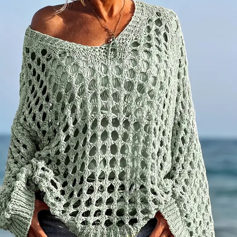 ⏳Time-Limited Special⏰Women’s Casual Solid Color Crochet Knit Top