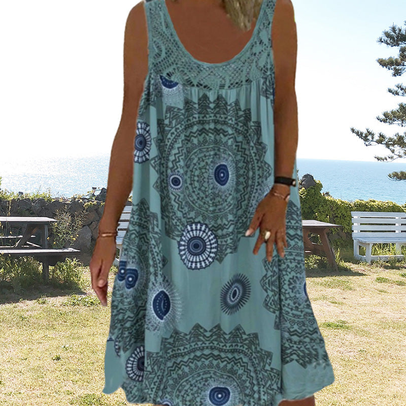 ⏳Time-Limited Special⏰Women Summer O-Neck Sleeveless Print Dress