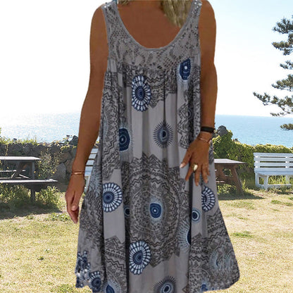 ⏳Time-Limited Special⏰Women Summer O-Neck Sleeveless Print Dress