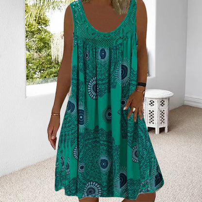 ⏳Time-Limited Special⏰Women Summer O-Neck Sleeveless Print Dress