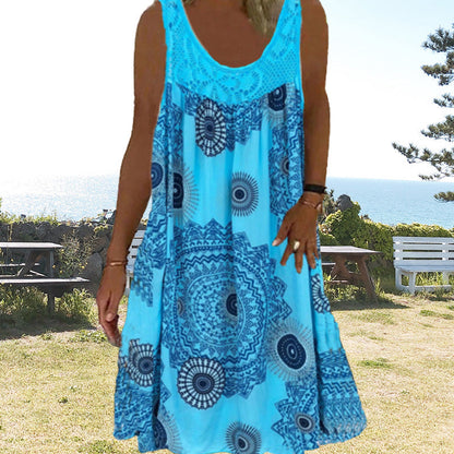 ⏳Time-Limited Special⏰Women Summer O-Neck Sleeveless Print Dress