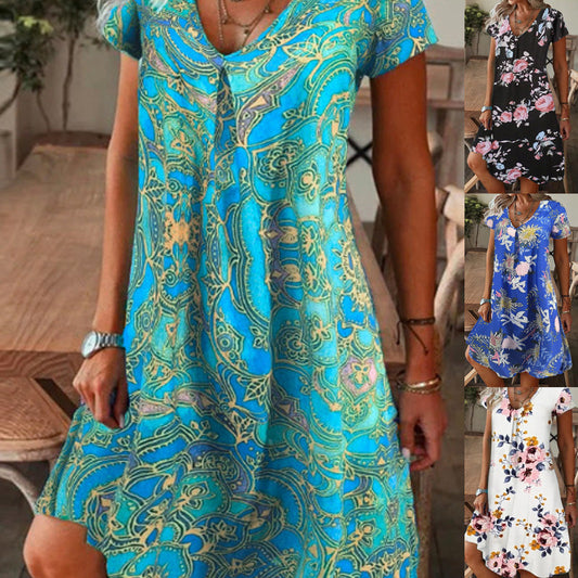 ✨ LIMITED TIME 50% OFF! ⏳ Women's Elegant Floral Print V-Neck Long Dress – Graceful Floral Design & Flattering High Waist 🌸