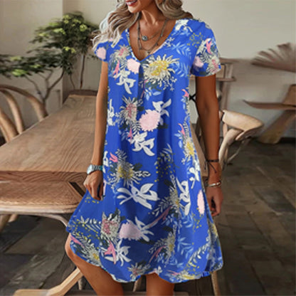 ✨ LIMITED TIME 50% OFF! ⏳ Women's Elegant Floral Print V-Neck Long Dress – Graceful Floral Design & Flattering High Waist 🌸
