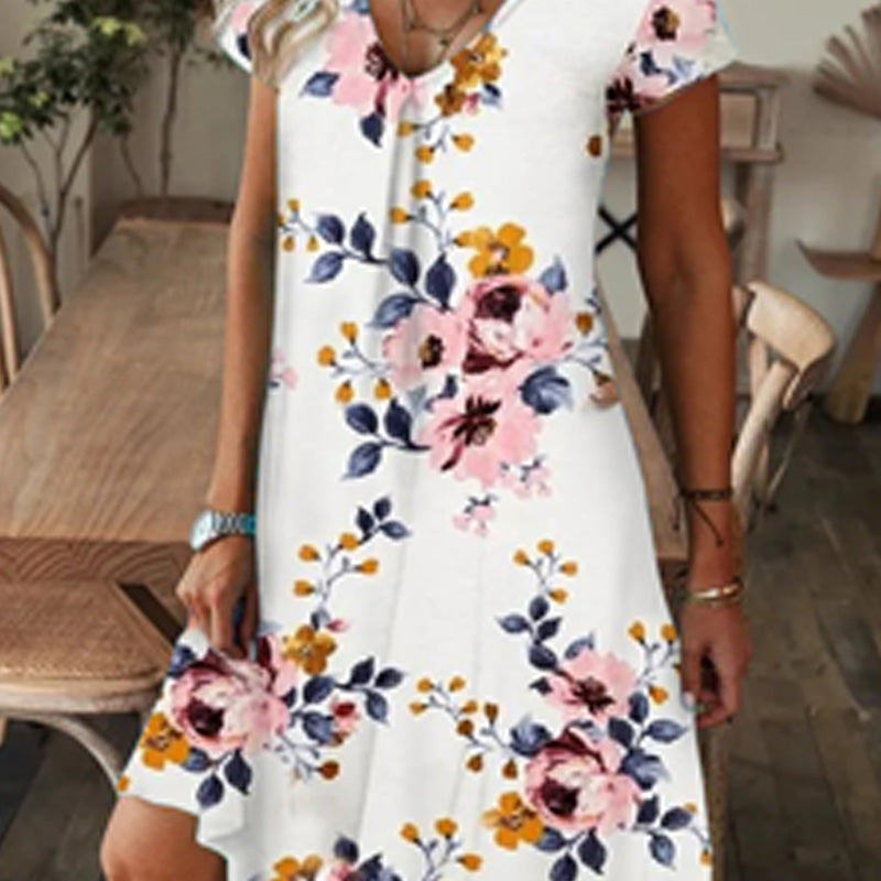 ✨ LIMITED TIME 50% OFF! ⏳ Women's Elegant Floral Print V-Neck Long Dress – Graceful Floral Design & Flattering High Waist 🌸