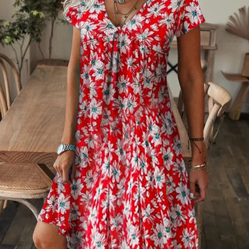 ✨ LIMITED TIME 50% OFF! ⏳ Women's Elegant Floral Print V-Neck Long Dress – Graceful Floral Design & Flattering High Waist 🌸
