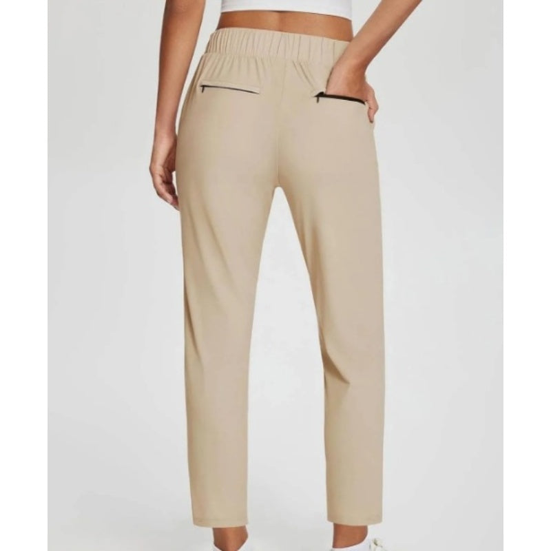 🍃Women's Elastic High-Waist Pants - Secure Pockets, Slim Fit
