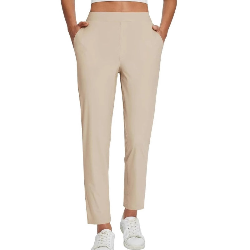 🍃Women's Elastic High-Waist Pants - Secure Pockets, Slim Fit