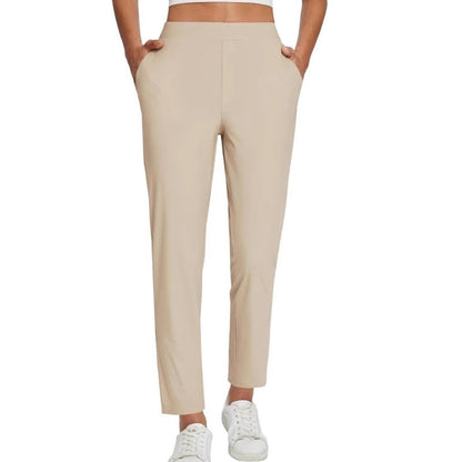 🍃Women's Elastic High-Waist Pants - Secure Pockets, Slim Fit