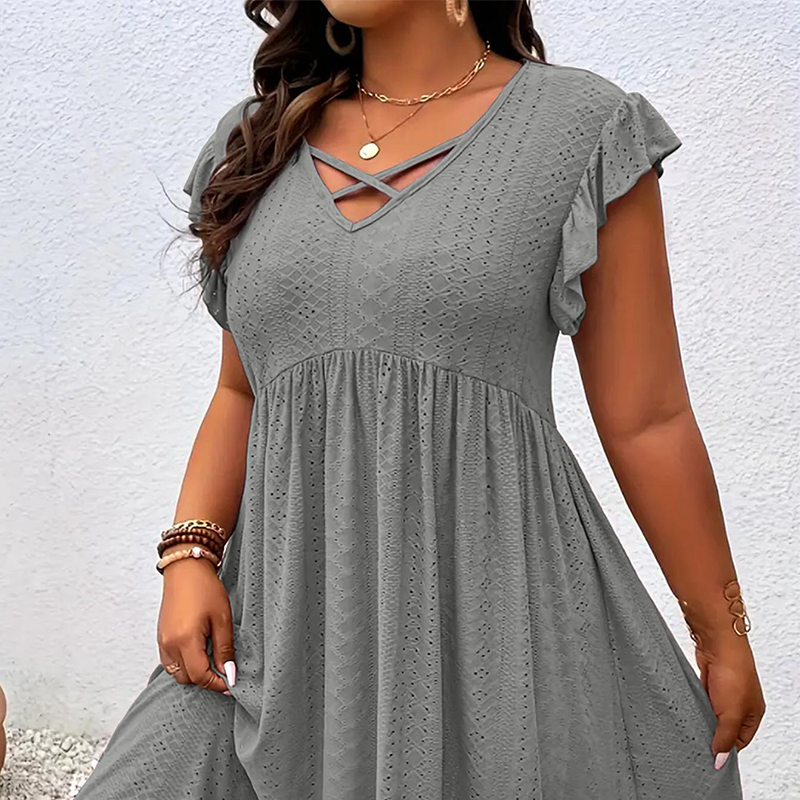 ✨ LIMITED-TIME 50% OFF! 👗 Women's V-Neck Ruffle Trim Dress – Flattering, Soft & Perfect for Any Event 🌸
