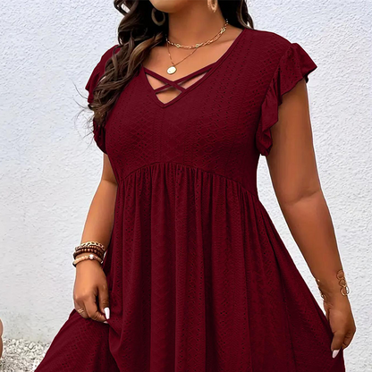 ✨ LIMITED-TIME 50% OFF! 👗 Women's V-Neck Ruffle Trim Dress – Flattering, Soft & Perfect for Any Event 🌸