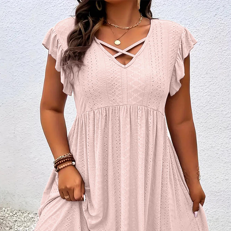 ✨ LIMITED-TIME 50% OFF! 👗 Women's V-Neck Ruffle Trim Dress – Flattering, Soft & Perfect for Any Event 🌸