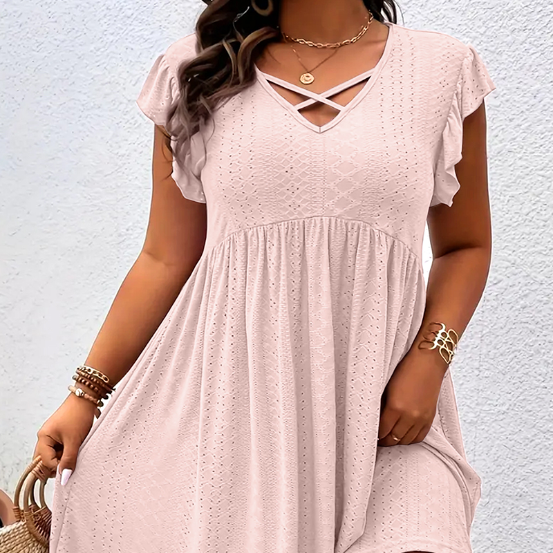 ✨ LIMITED-TIME 50% OFF! 👗 Women's V-Neck Ruffle Trim Dress – Flattering, Soft & Perfect for Any Event 🌸