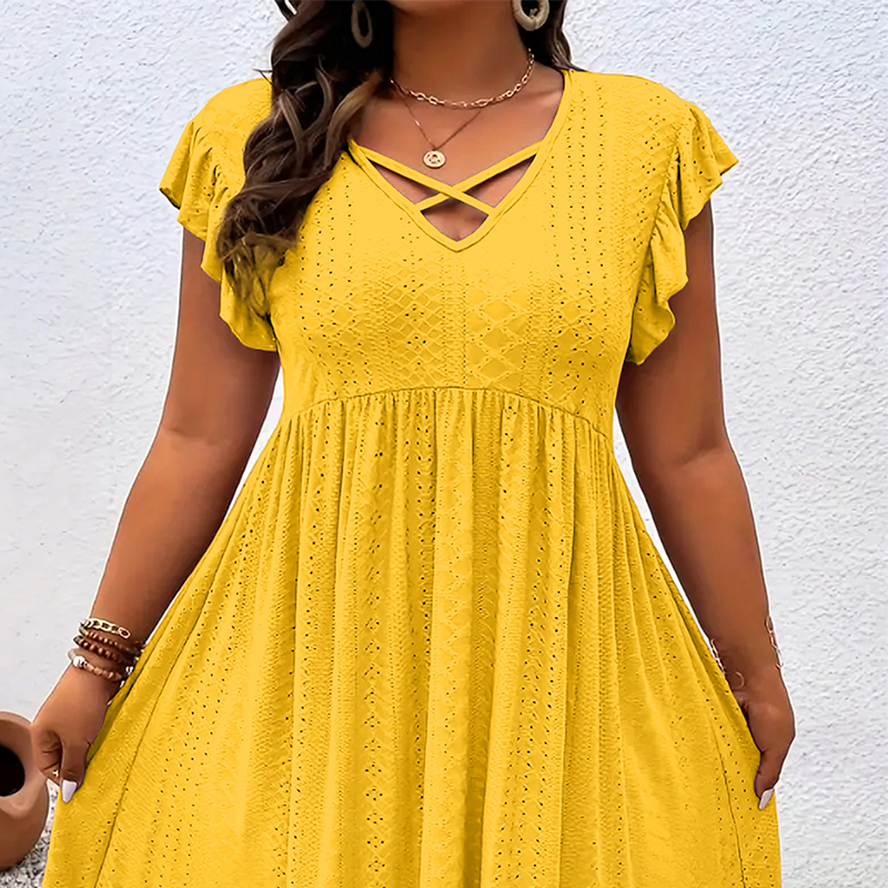 ✨ LIMITED-TIME 50% OFF! 👗 Women's V-Neck Ruffle Trim Dress – Flattering, Soft & Perfect for Any Event 🌸