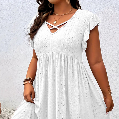 ✨ LIMITED-TIME 50% OFF! 👗 Women's V-Neck Ruffle Trim Dress – Flattering, Soft & Perfect for Any Event 🌸