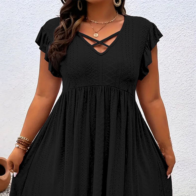 ✨ LIMITED-TIME 50% OFF! 👗 Women's V-Neck Ruffle Trim Dress – Flattering, Soft & Perfect for Any Event 🌸