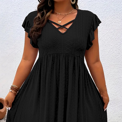 ✨ LIMITED-TIME 50% OFF! 👗 Women's V-Neck Ruffle Trim Dress – Flattering, Soft & Perfect for Any Event 🌸