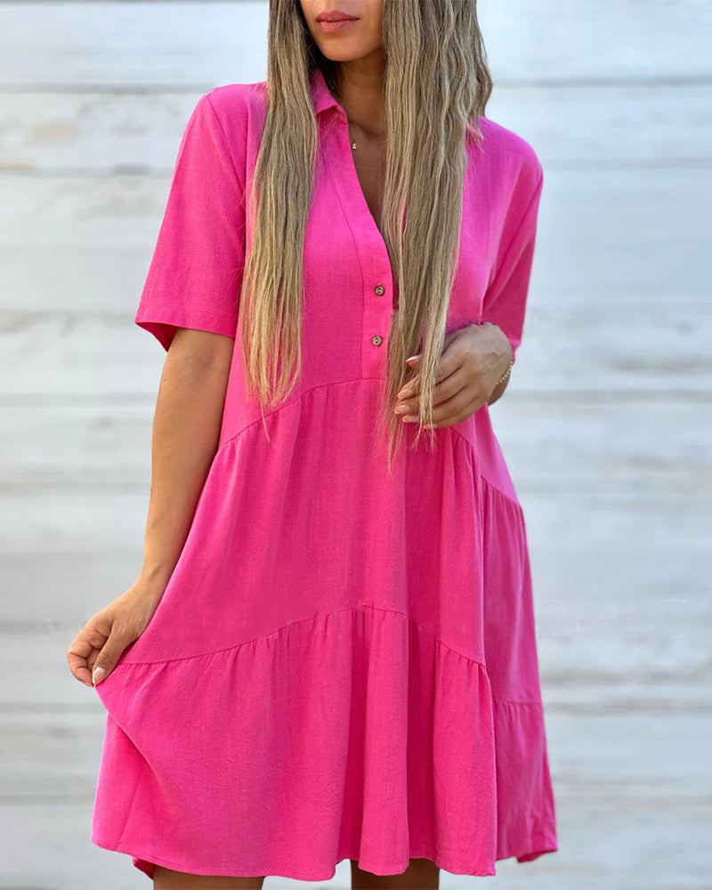 🌿Solid Color Cotton-linen Comfort Lapel Button Dress