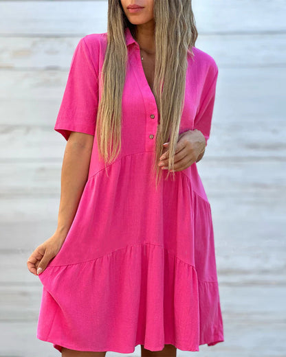 🌿Solid Color Cotton-linen Comfort Lapel Button Dress